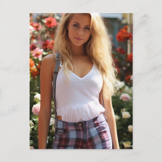 Sexy Blonde in Plaid Postcard (Front)