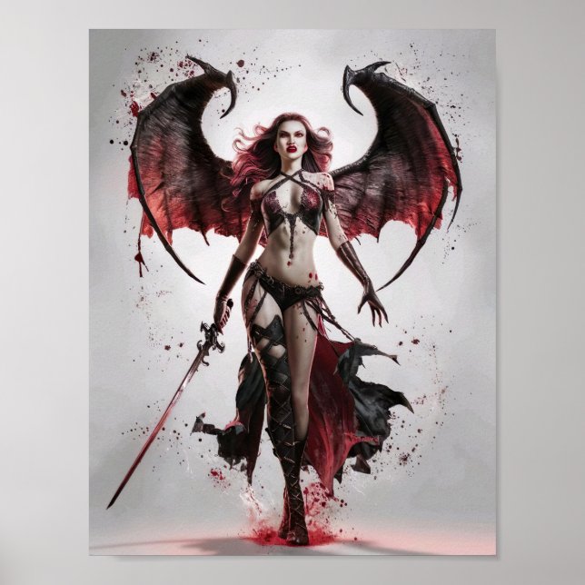 Sexy Bloody Vampire Warrior Standing Majestically Poster (Front)