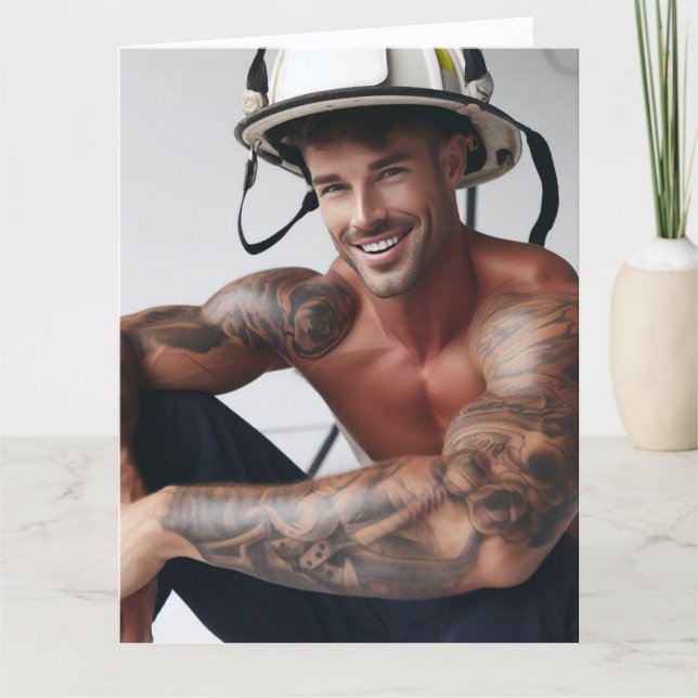 SEXY FIREFIGHTER HOT BIRTHDAY GREETING Card (Front)