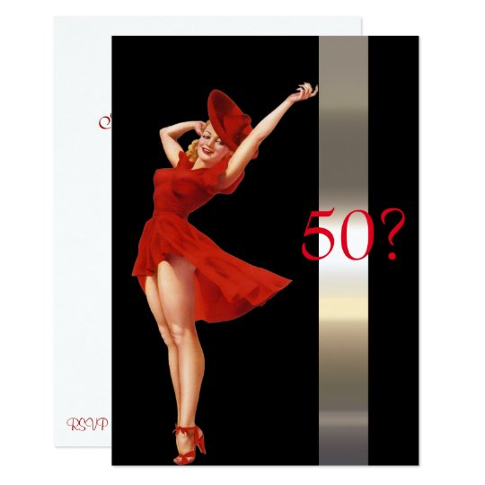 Sexy Pin Up, Lady in Red, Birthday Invitation