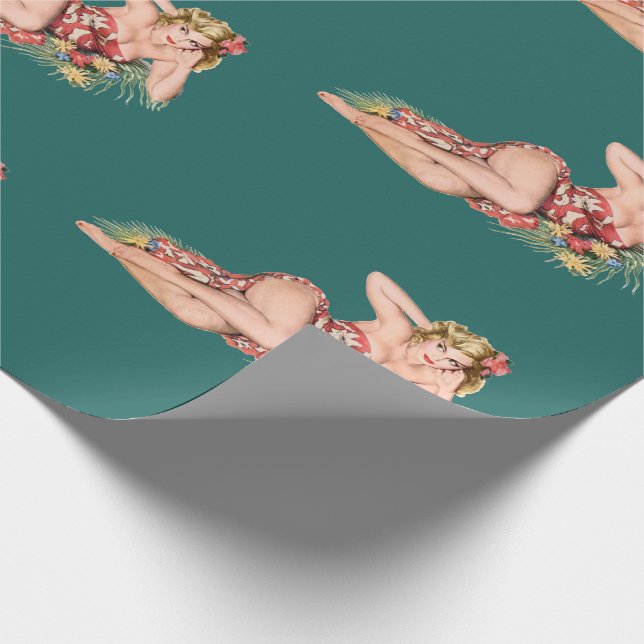 sexy pinup girl pretty blonde wearing a sarong wrapping paper (Corner)