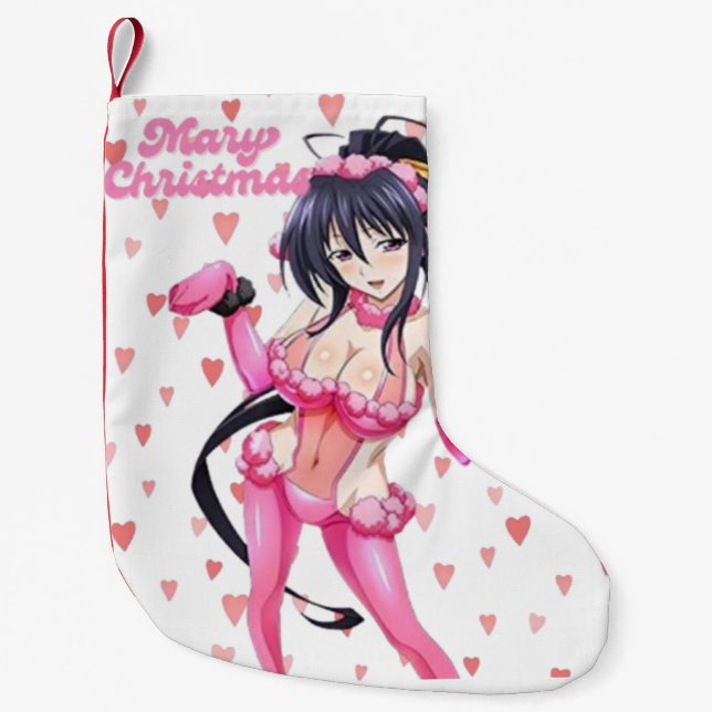 Sexy Santa Marry Cristmas Pink Heart Anime Diva Small Christmas Stocking (Front)