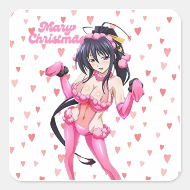 Sexy Santa Marry Cristmas Pink Heart Anime Diva Square Sticker (Front)