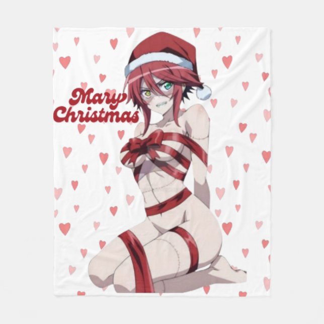 Sexy Santa Marry Cristmas Wrapped Anime Girl Fleece Blanket (Front)