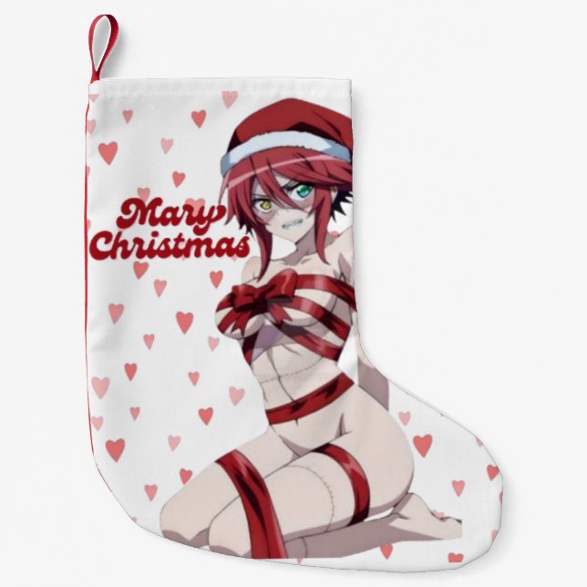 Sexy Santa Marry Cristmas Wrapped Anime Girl Small Christmas Stocking (Front)