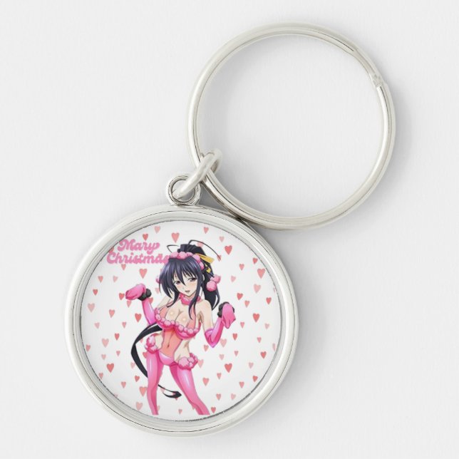 Sexy Santa Marry CristmasPink Heart Anime-Keychain Key Ring (Front)