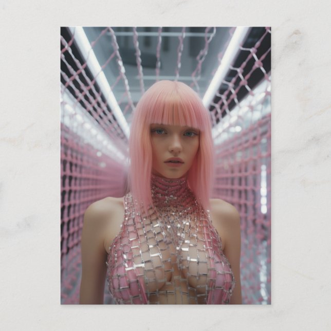 Sexy Woman With Pink Hair Postcard (Front)