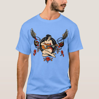 Sey Vintage Pinup Girl With Roses & Whiskey Playin T-Shirt