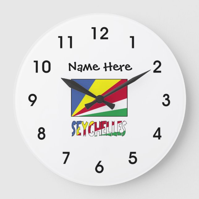Seychelles and Seychellois Flag with Your Name Lar Large Clock (Front)