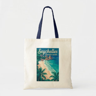 Seychelles Beach Illustration Travel Art Vintage Tote Bag