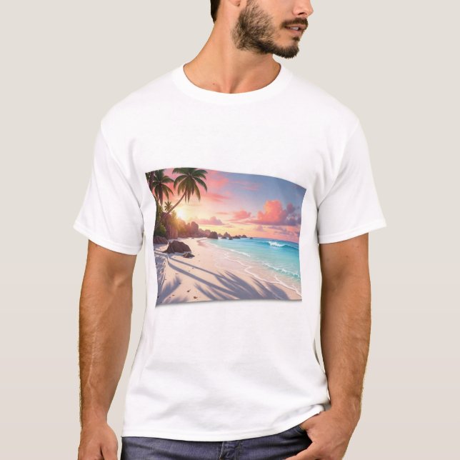 Seychelles Beach-Inspired Men’s T-Shirt (Front)