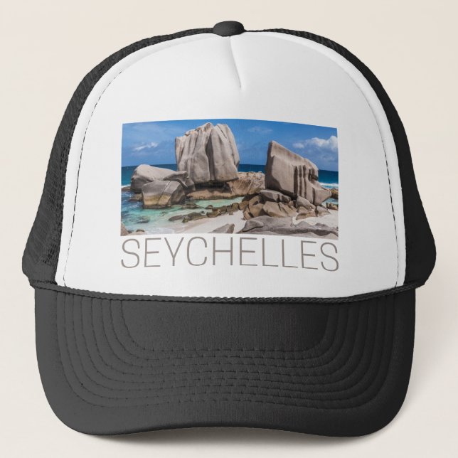 Seychelles beach on La Digue Trucker Hat (Front)