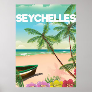Seychelles beach travel poster
