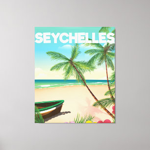 Seychelles beach travel poster canvas print