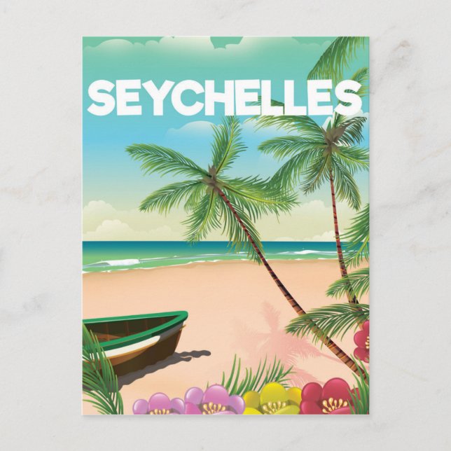 Seychelles beach travel poster postcard (Front)