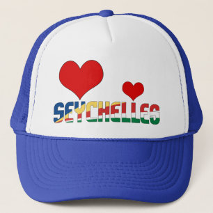 Seychelles Flag Heart Blue Red Green Patriotic Trucker Hat