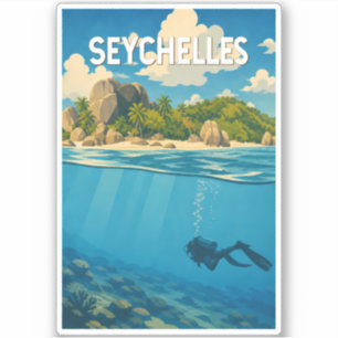 Seychelles Illustration Travel Art Vintage