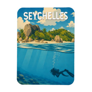 Seychelles Illustration Travel Art Vintage Magnet