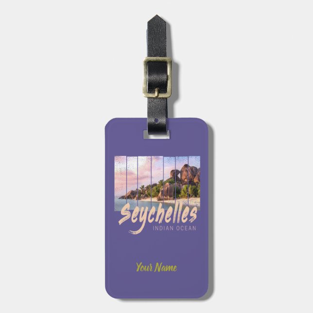 Seychelles Indian Ocean vintage sunset souvenir Luggage Tag (Front Vertical)