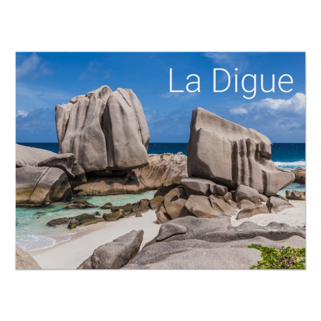 Seychelles La Digue Anse Marron Beach Vintage Poster (Front)