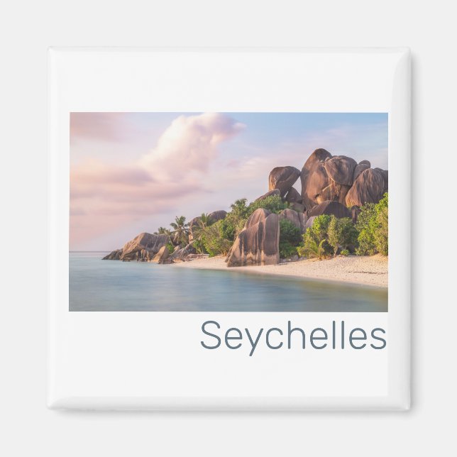 Seychelles La Digue Vintage Sunset Holiday Gift Magnet (Front)