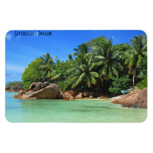 Seychelles - sand beach with palm trees on island magnet
