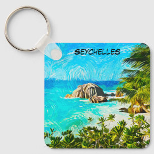Seychelles Tropical Oil Painting – Vibrant Island  Key Ring