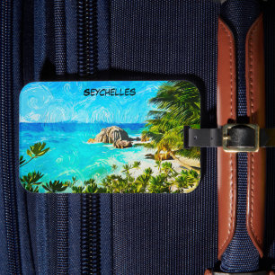Seychelles Tropical Oil Painting – Vibrant Island Luggage Tag