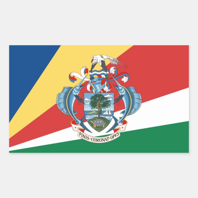 Seychellois Flag & Coat of Arms, Seychelles Rectangular Sticker (Front)