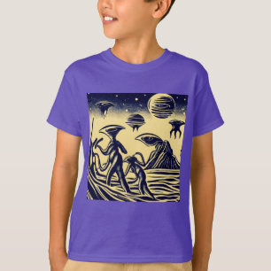 SF - Aliens On A Strange Planet Woodcut 1 T-Shirt