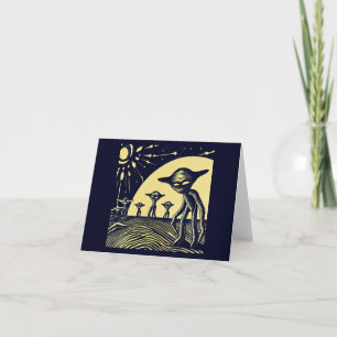 SF - Aliens On A Strange Planet Woodcut 2 Card