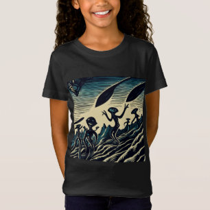 SF - Aliens On A Strange Planet Woodcut 3 T-Shirt