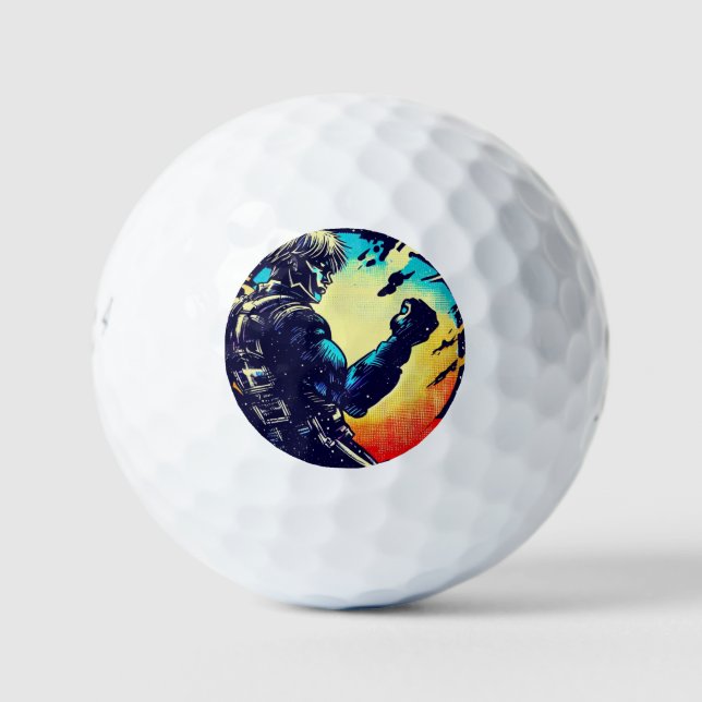 SF Anime Hero - Woodcut (2) Golf Balls (Front)