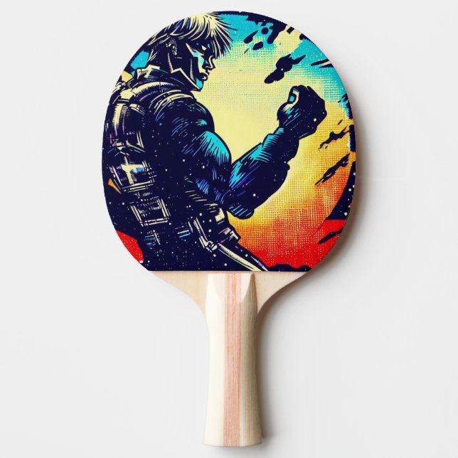 SF Anime Hero - Woodcut (2) Ping Pong Paddle (Front)