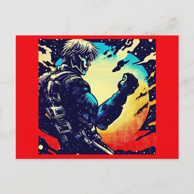 SF - Anime Hero Woodcut 2 Postcard (Front)
