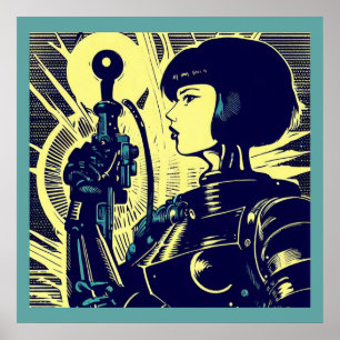 SF - Anime Hero Woodcut 3 Poster