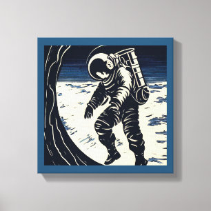SF - Astronaut on Spacewalk Woodcut 3 Canvas Print