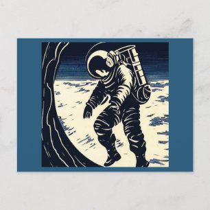 SF - Astronaut on Spacewalk Woodcut 3 Postcard