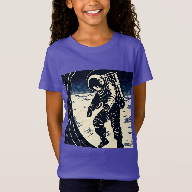 SF - Astronaut on Spacewalk Woodcut 3 T-Shirt (Front)