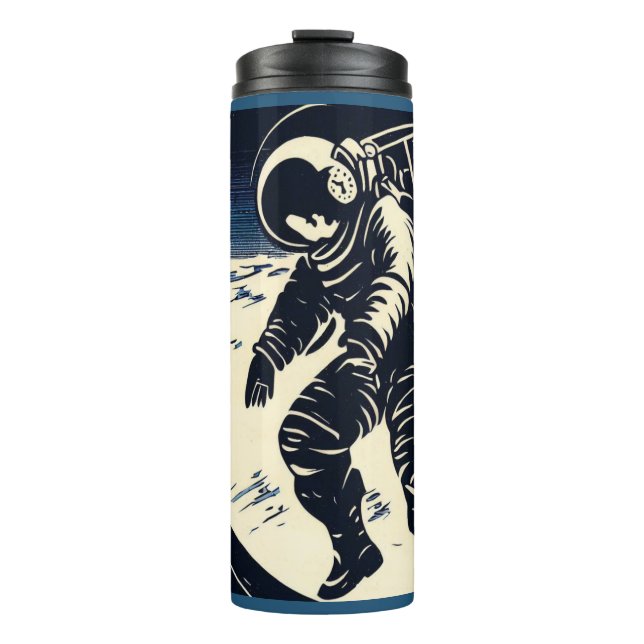 SF - Astronaut on Spacewalk Woodcut 3 Thermal Tumbler (Front)