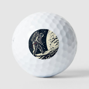 SF Astronauts On Spacewalk - Woodcut (1) Golf Balls