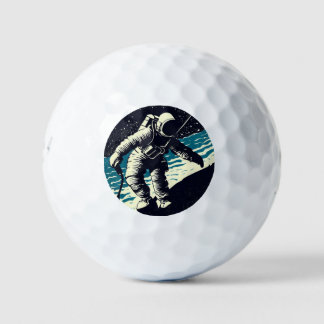 SF Astronauts On Spacewalk - Woodcut (2) Golf Balls