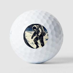 SF Astronauts On Spacewalk - Woodcut (3) Golf Balls