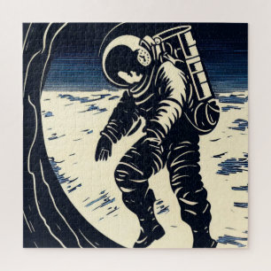 SF Astronauts On Spacewalk - Woodcut (3) Jigsaw Puzzle