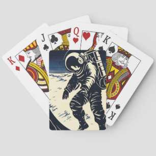 SF Astronauts On Spacewalk - Woodcut (3) Playing Cards