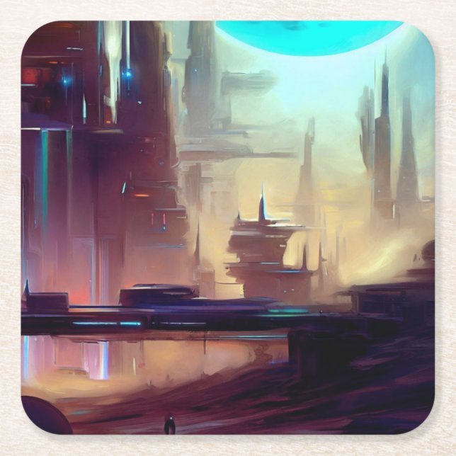 SF City On a Strange Planet 3 Square Paper Coaster (Front)