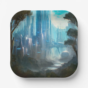 SF - City On Forest Planet 2 Paper Plate