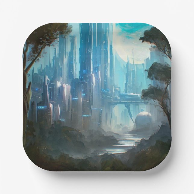 SF - City On Forest Planet 2 Paper Plate (Front)