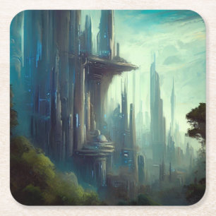 SF - City On Forest Planet 3 Square Paper Coaster