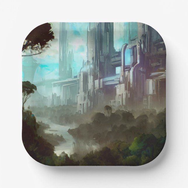 SF - City On Forest Planet 4 Paper Plate (Front)